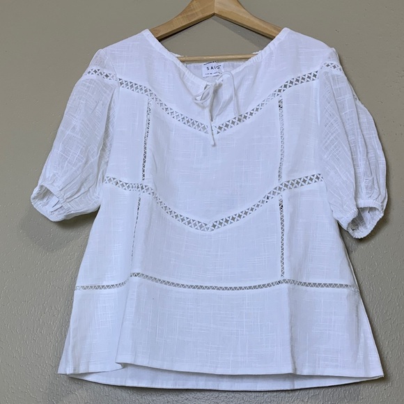 SABO Amelia Women’s White Blouse Geometric Cutouts Size XS - Picture 3 of 7